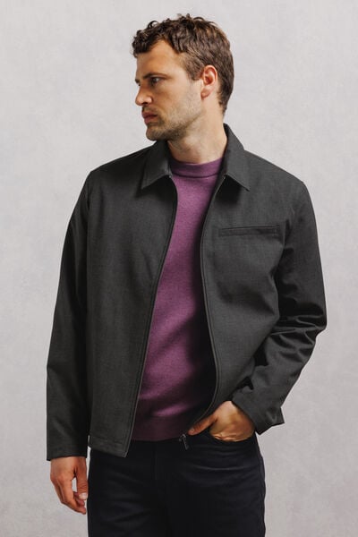 Veste zipp&eacute;e col chemise &agrave; carreaux
