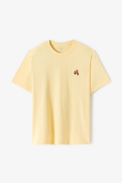 T-shirt in gevlamde stof met borduursel op de bors