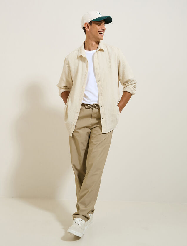 Chemise en gaze de coton unie col boutonn&eacute;