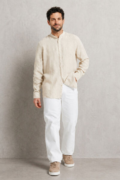 Chemise col mao 100% lin unie