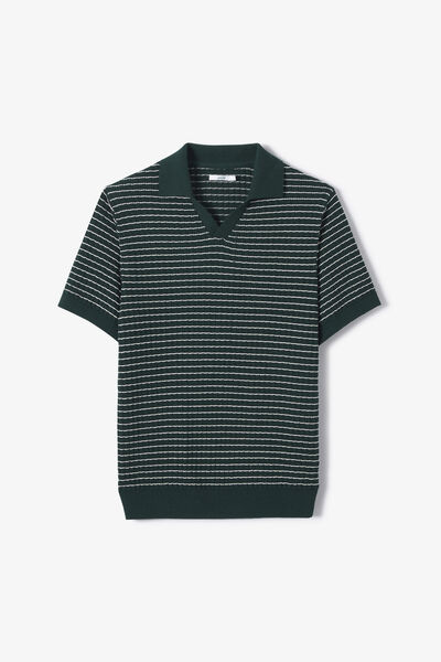 Pull manches courtes col polo resort ray&eacute; relief&eacute;