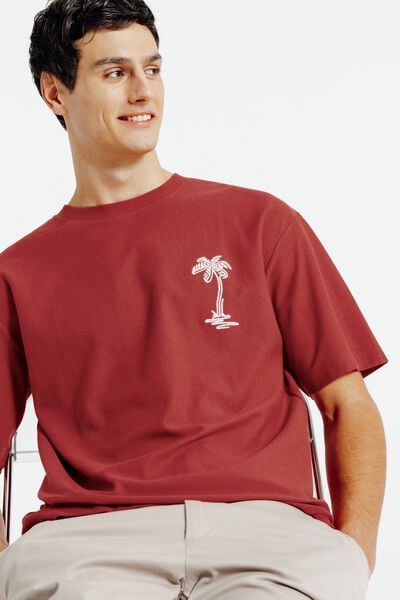 T-shirt in fantasiestof, borduursel voor- en achte