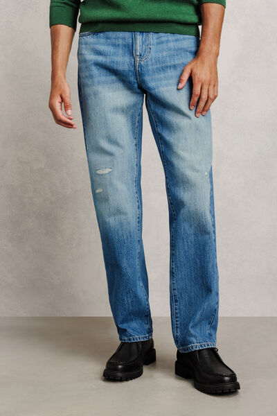 Jean loose avec abrasion d&eacute;lav&eacute; 100% coton