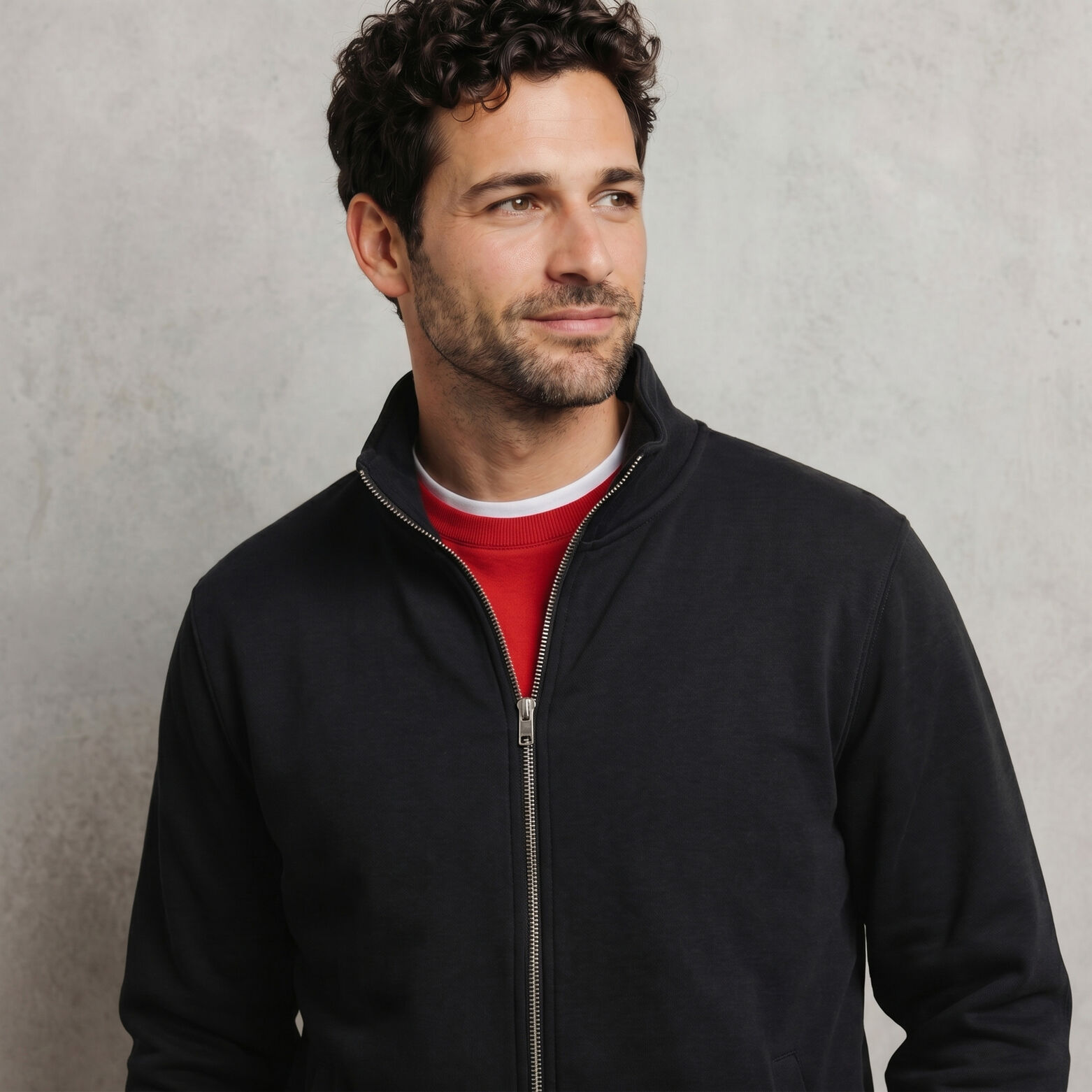 Sweat veste zipp&eacute;e col montant uni heavy weight