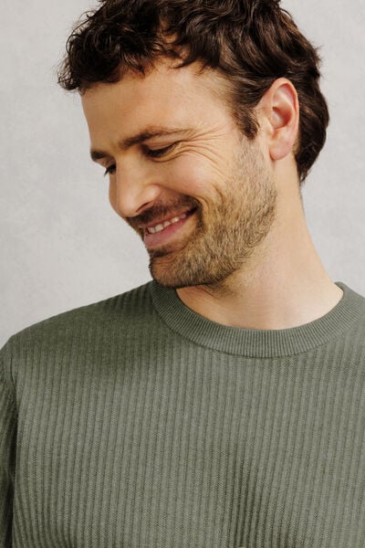 Pull col rond 100% coton point fantaisie