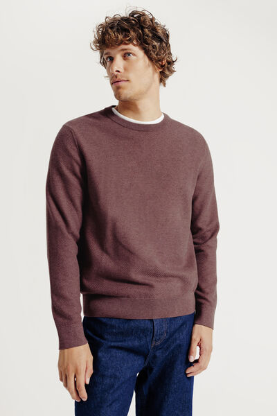 Pull col rond jeux de points fantaisie