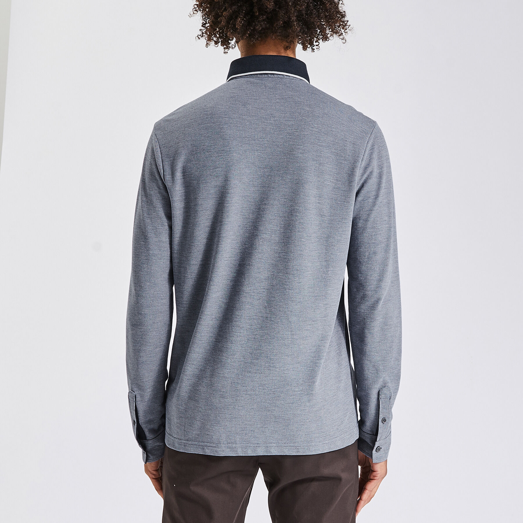 Polo manches longues piqu col contrast Bleu fonc Jules