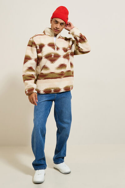 Sweat col zipp&eacute; en sherpa imprim&eacute;