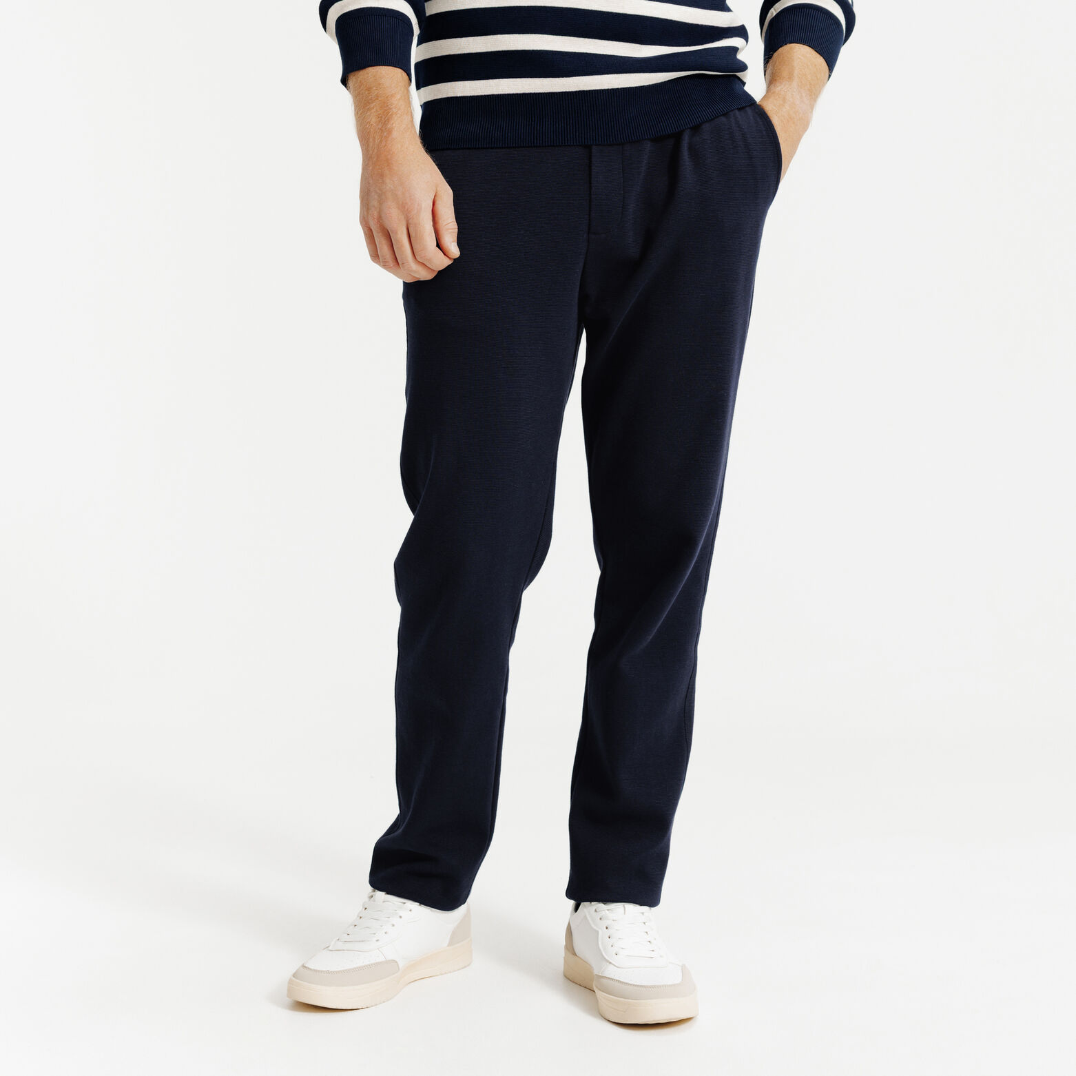 Ensemble surchemise et pantalon chino en maille - Bleu foncé