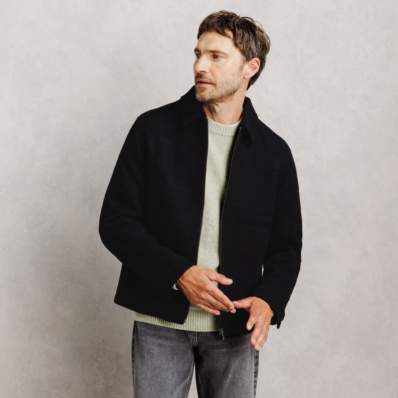 Blouson contenant de la laine col chemise zipp&eacute;