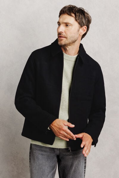 Blouson contenant de la laine col chemise zipp&eacute;