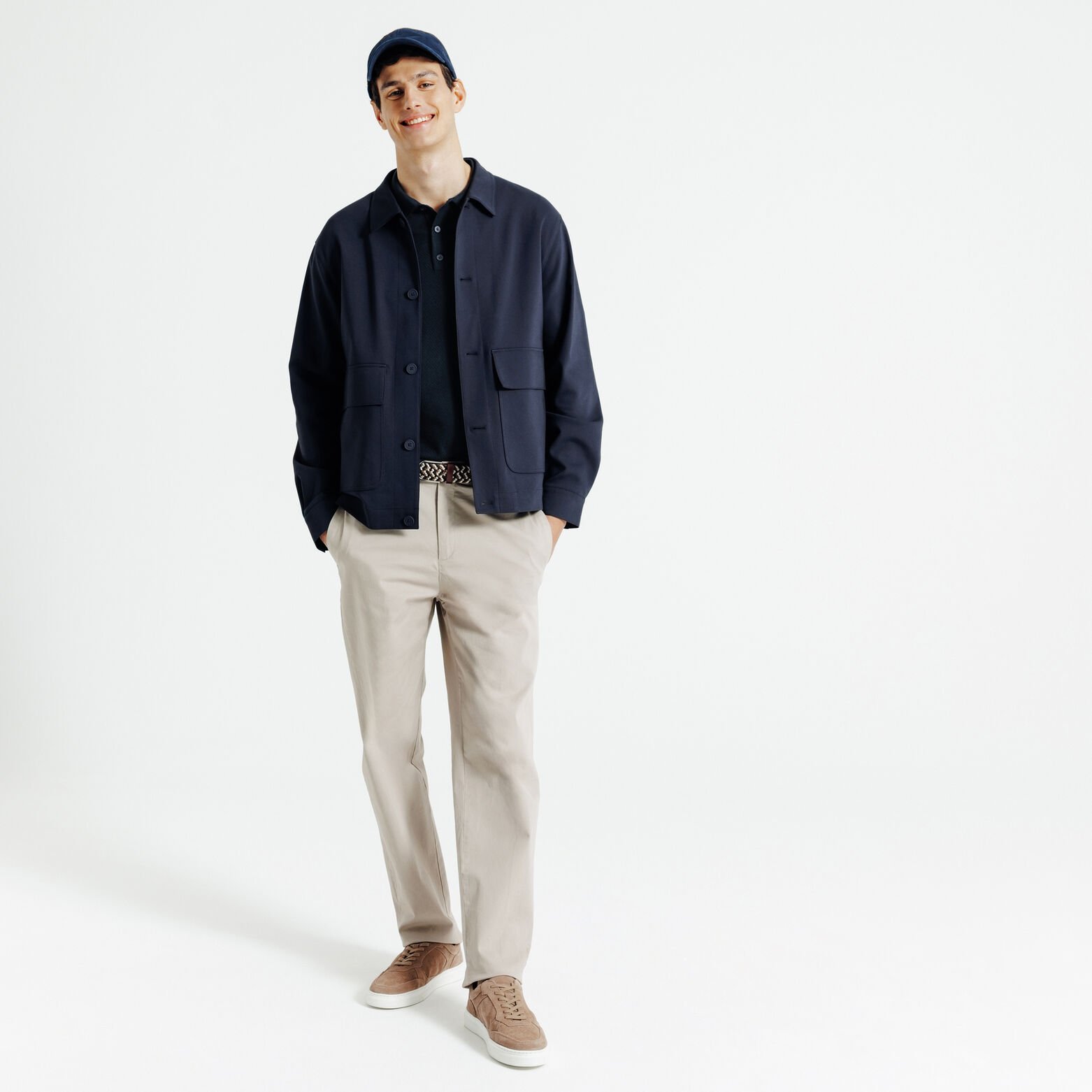 Polo en maille col boutonn&eacute; jeux de points