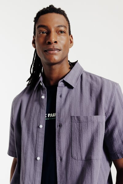 Chemisette en coton ray&eacute;e ton sur ton