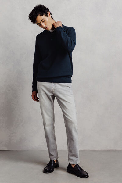 Pull col polo boutonn&eacute; fantaisie