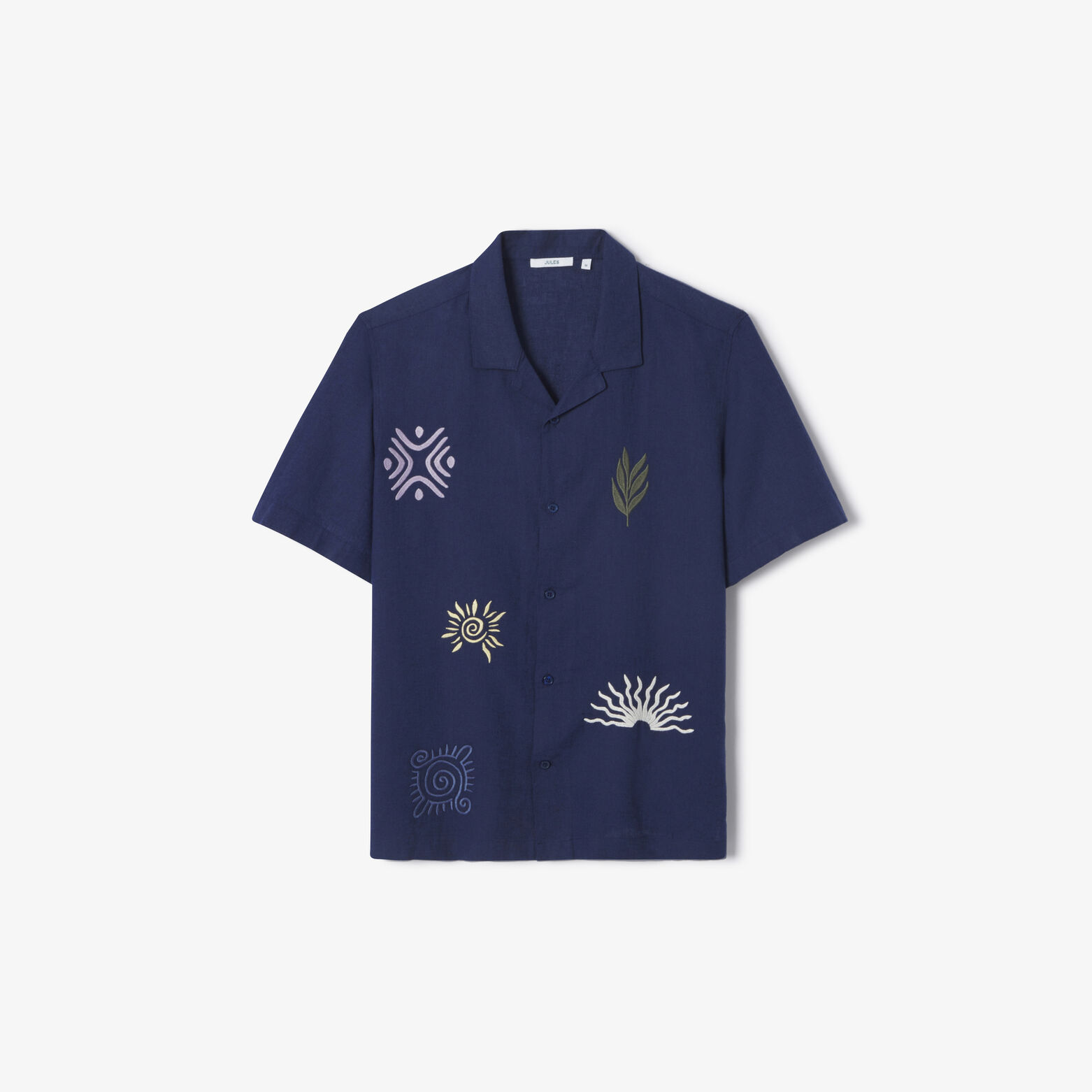 Chemisette en coton lin brod&eacute;e col requin