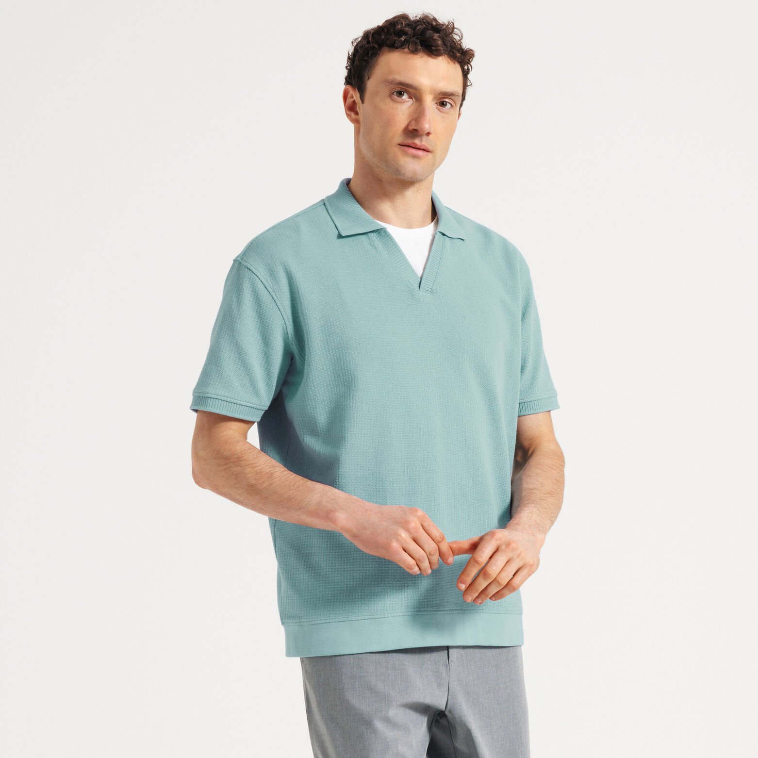 Polo korte mouwen met resortkraag in ribstof