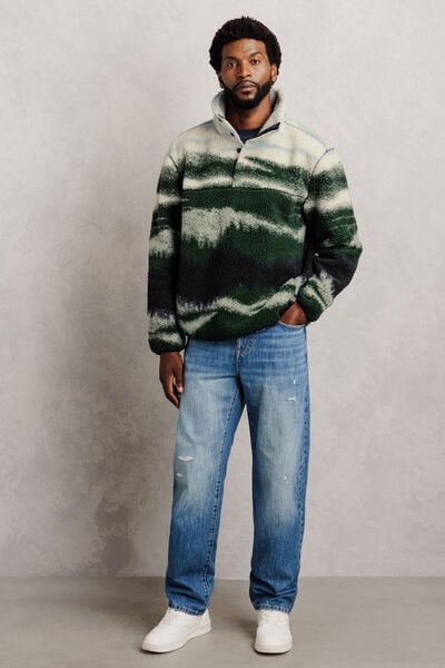 Veste col montant pressionn&eacute; en sherpa imprim&eacute;e