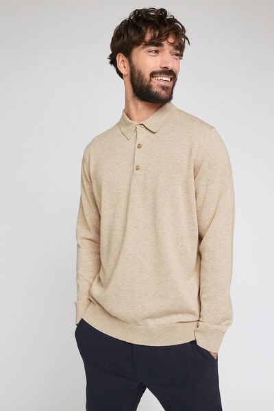 Pull col polo Beige