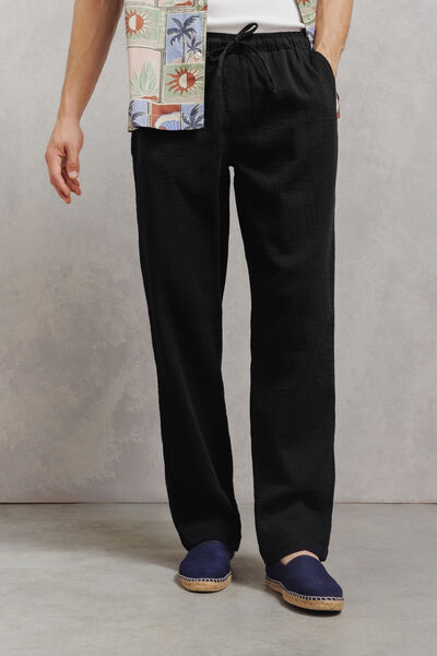 Pantalon tapered en gaze de coton