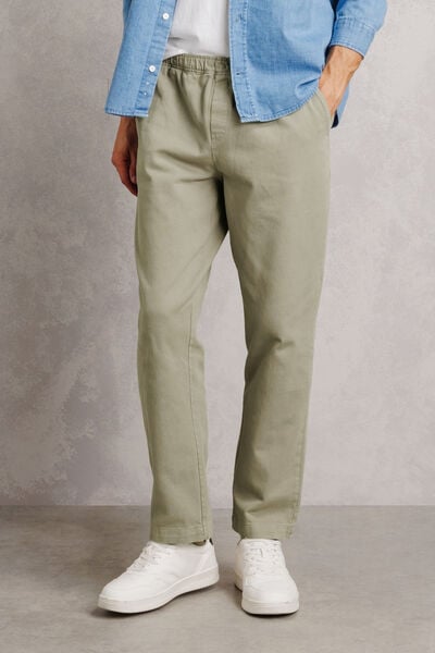 Pantalon tapered taille &eacute;lastiqu&eacute;e 100% coton