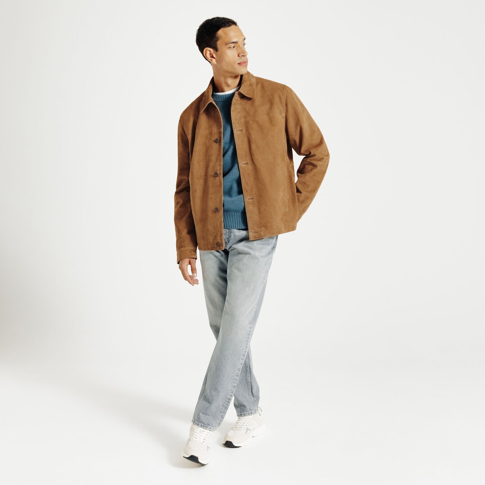 Blouson en cuir boutonn&eacute;