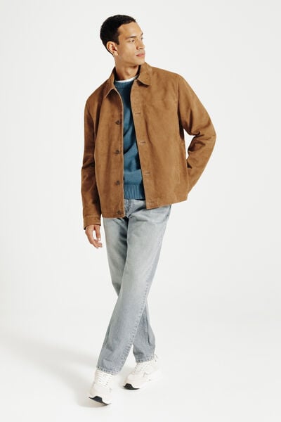 Blouson en cuir boutonn&eacute;