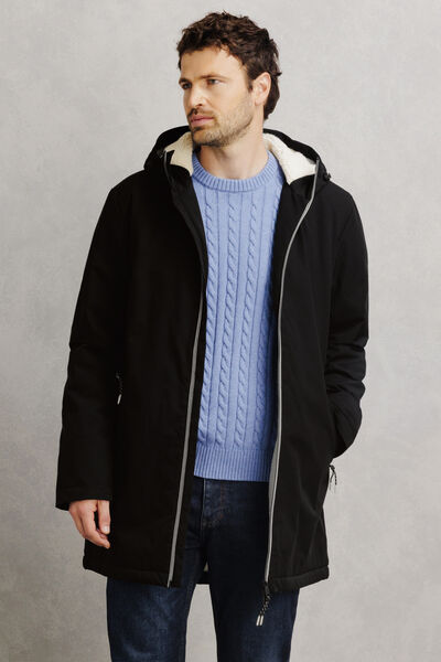 Parka longue &agrave; capuche doubl&eacute;e en sherpa