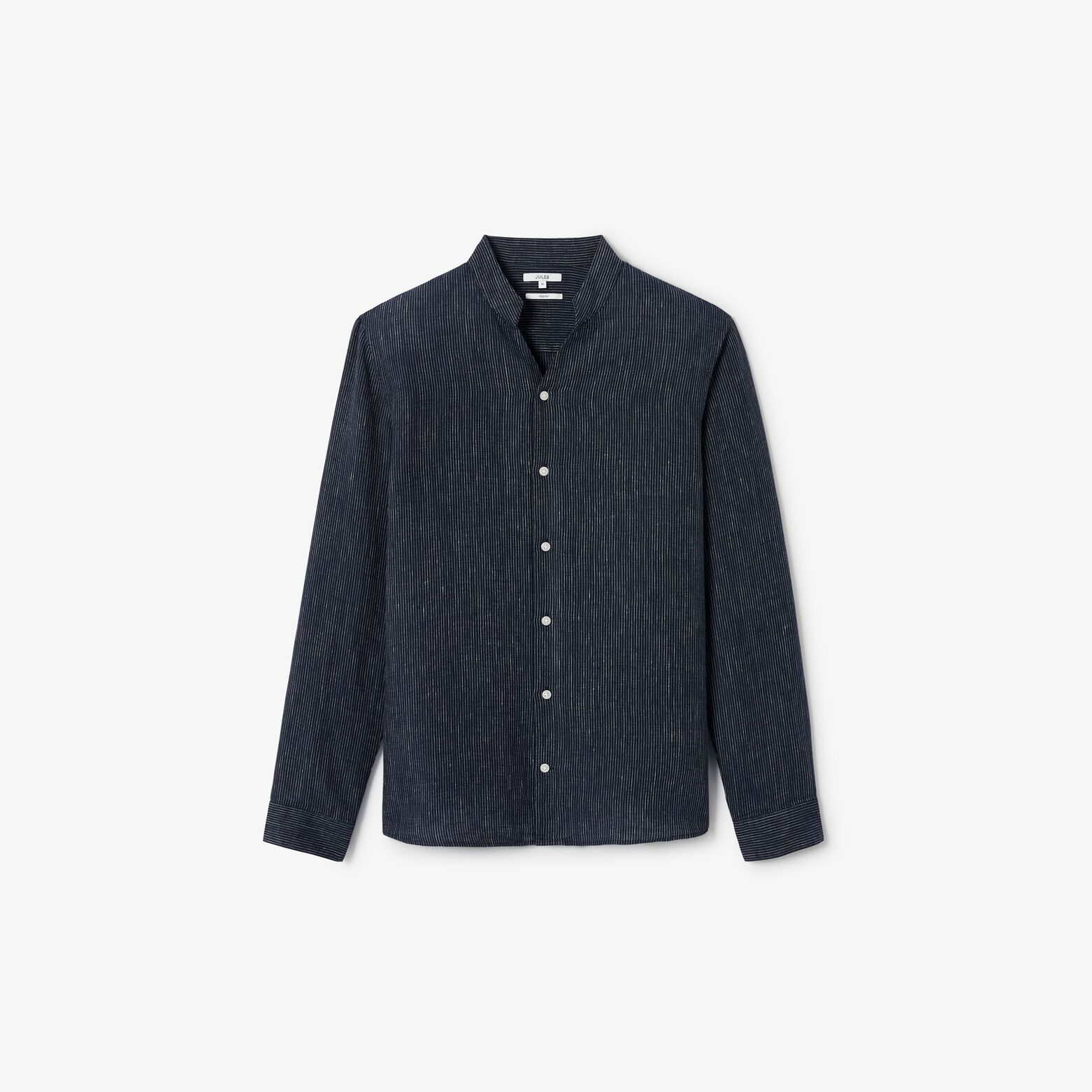 Chemise regular en lin ray&eacute;e col mao