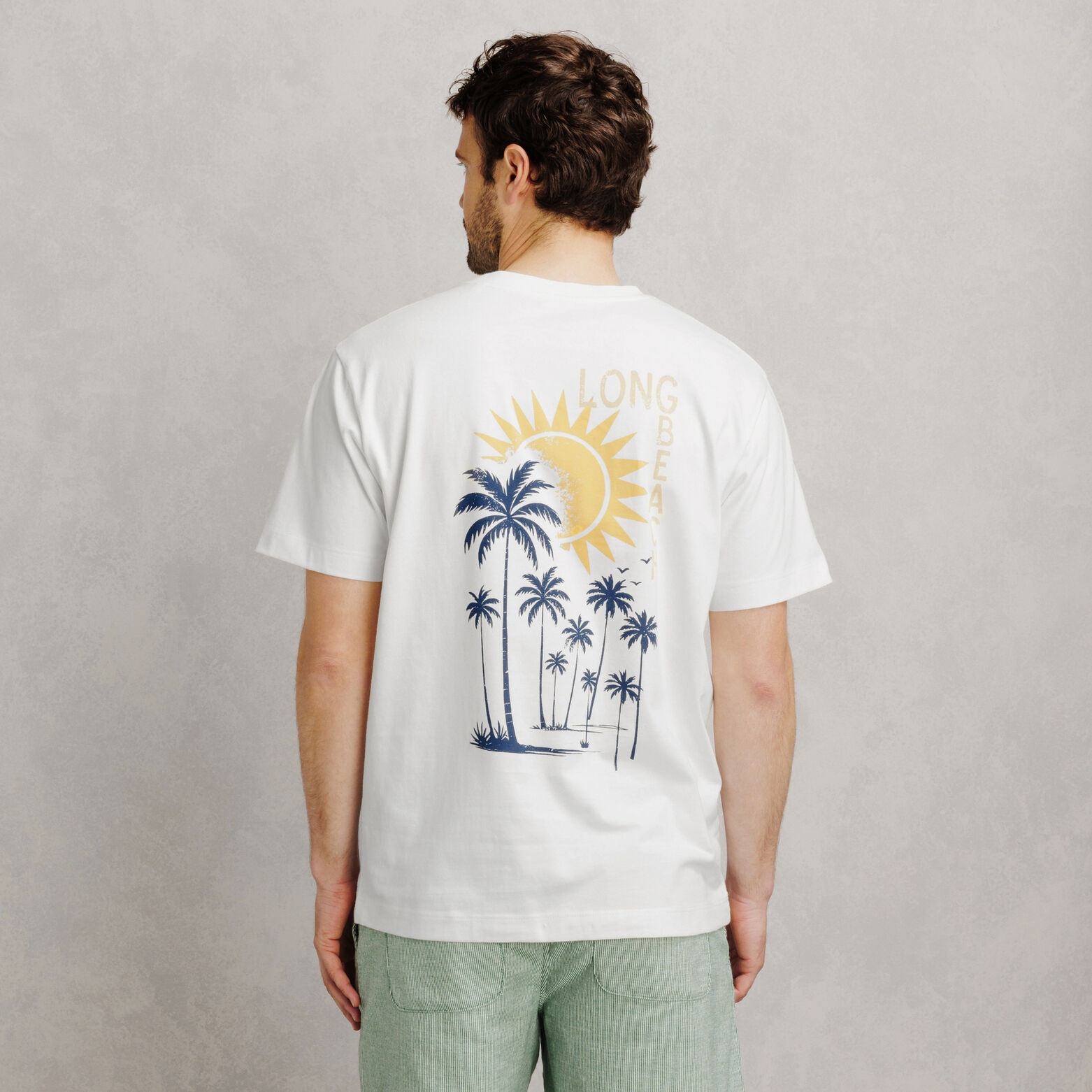 Tee shirt col rond imprim&eacute; devant dos "Long Beach"
