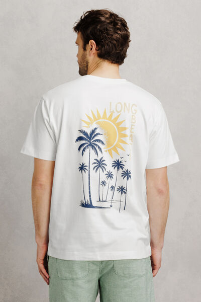 Tee shirt col rond imprim&eacute; devant dos "Long Beach"