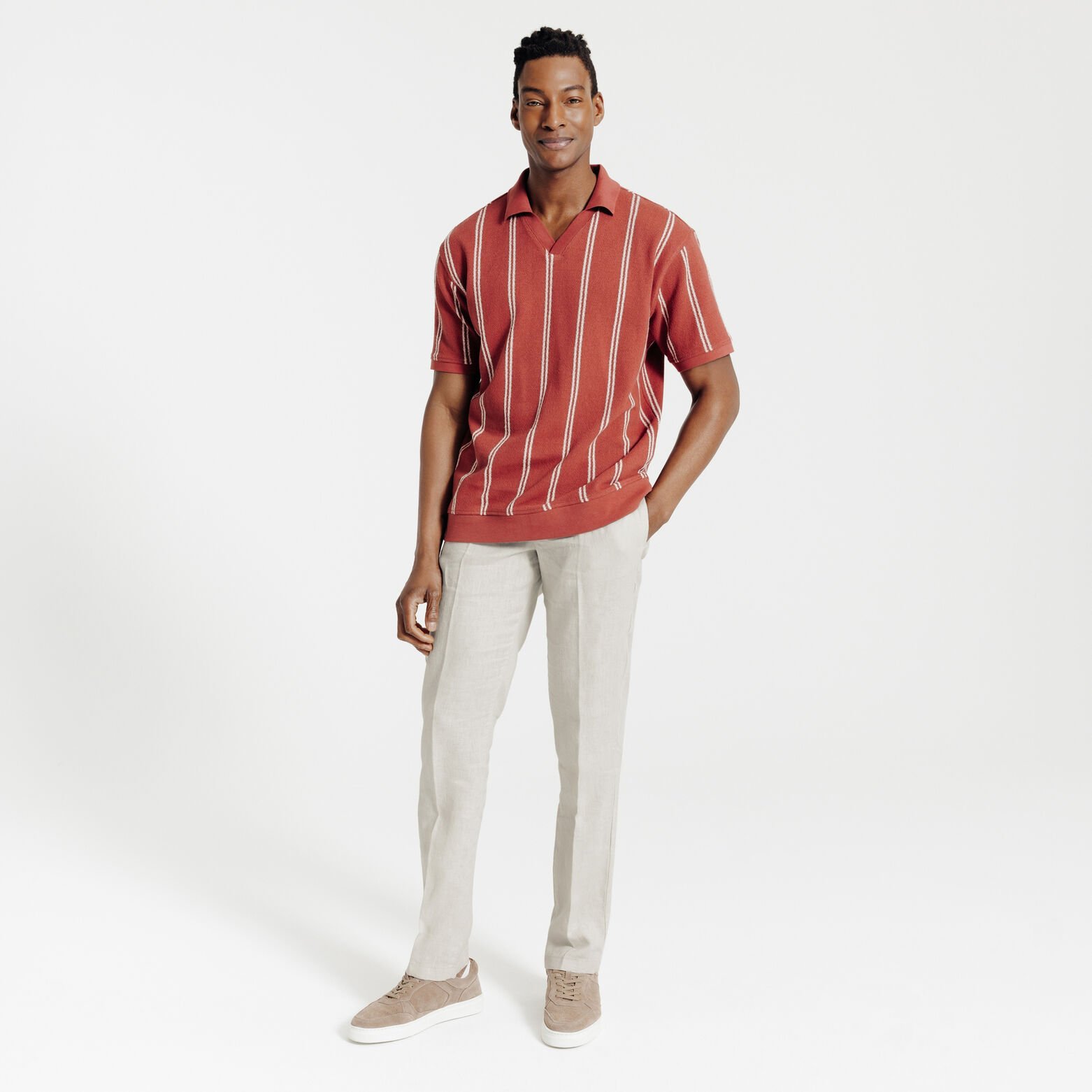 Pantalon chino straight 100% lin