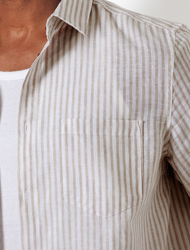 Chemise en coton lin rayée col boutonné