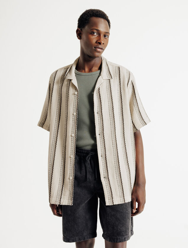 Chemisette en coton jacquard ray&eacute;e