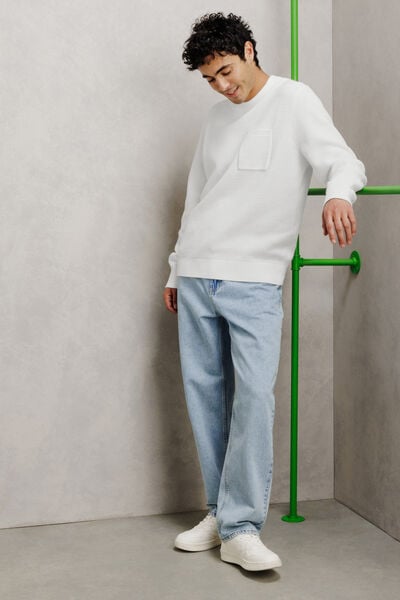 Pull col rond point de riz poche poitrine