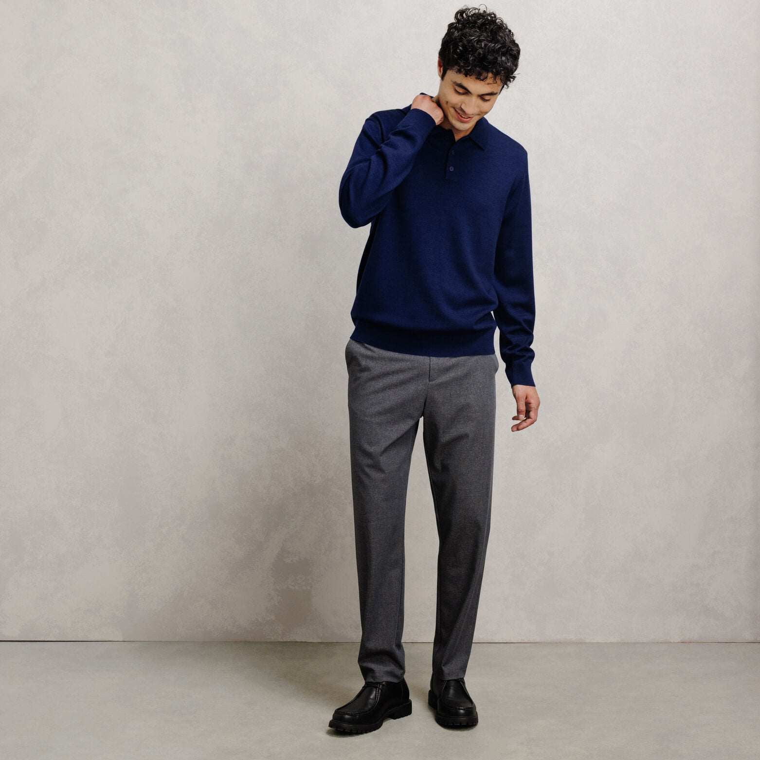 Pull col polo boutonn&eacute; 100% m&eacute;rinos