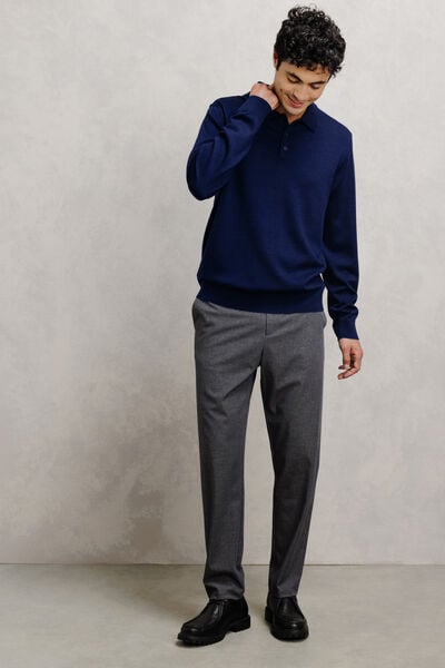 Pull col polo boutonn&eacute; 100% m&eacute;rinos