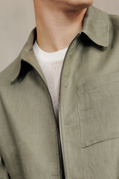 Veste col chemise zipp&eacute;e chevron 100% lin
