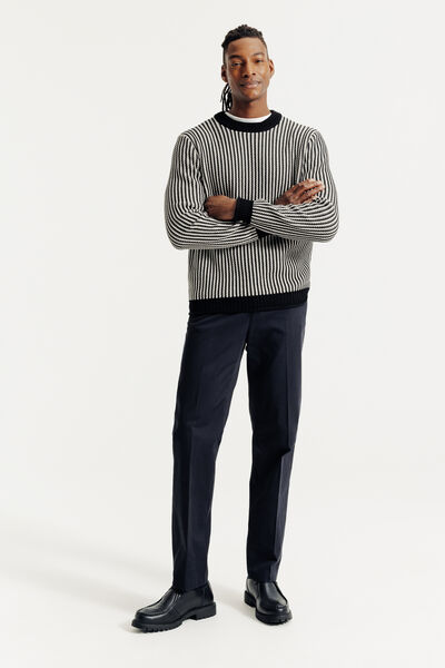 Pull col rond jacquard ray&eacute;