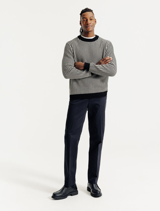 Trui ronde hals in gestreept jacquard