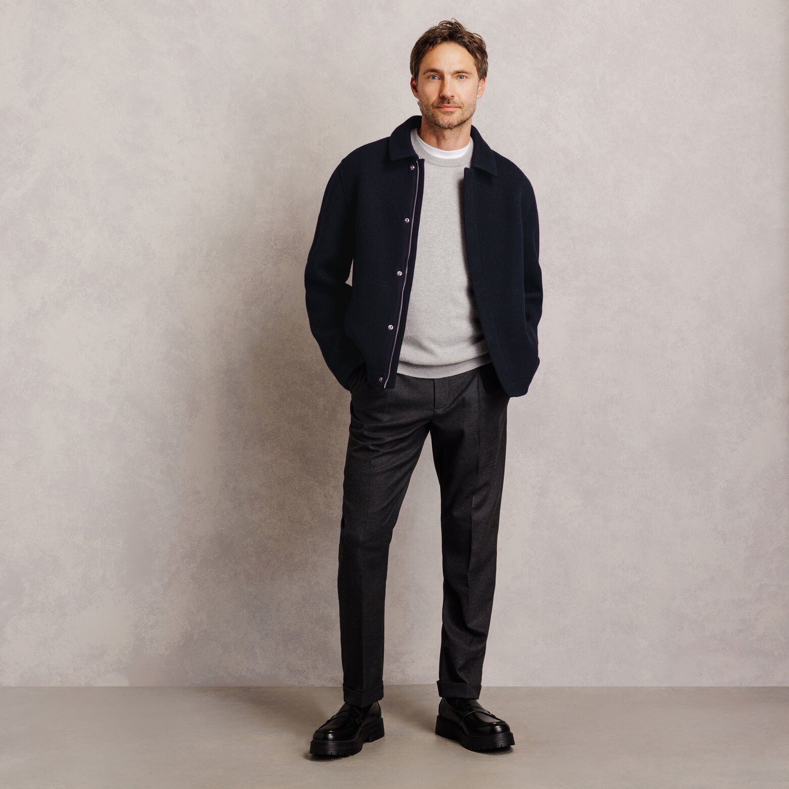 Veste col chemise zipp&eacute;e en molleton