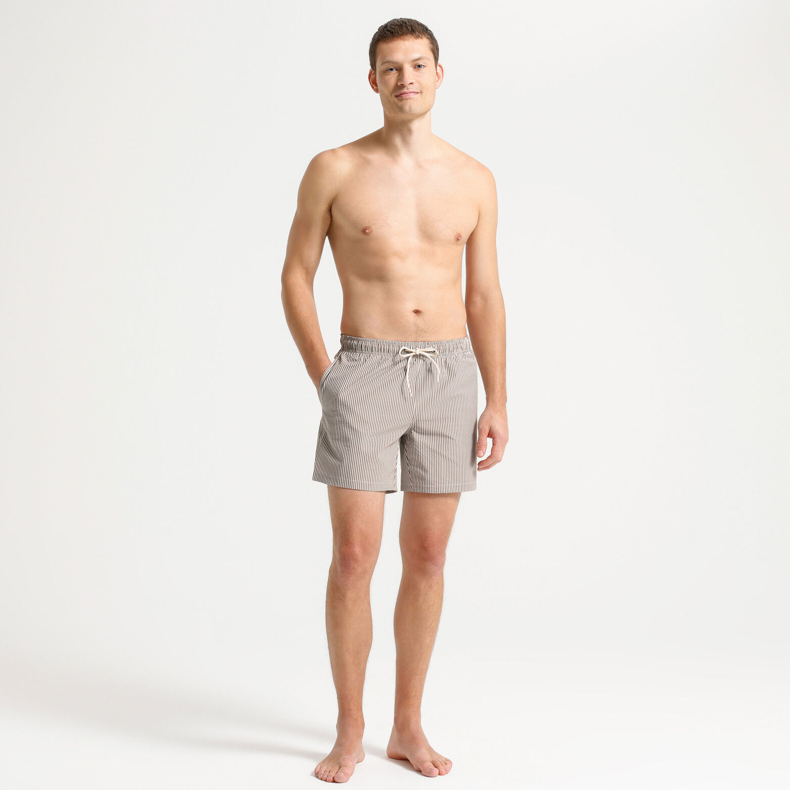 Gestreepte zwemshort in seersucker