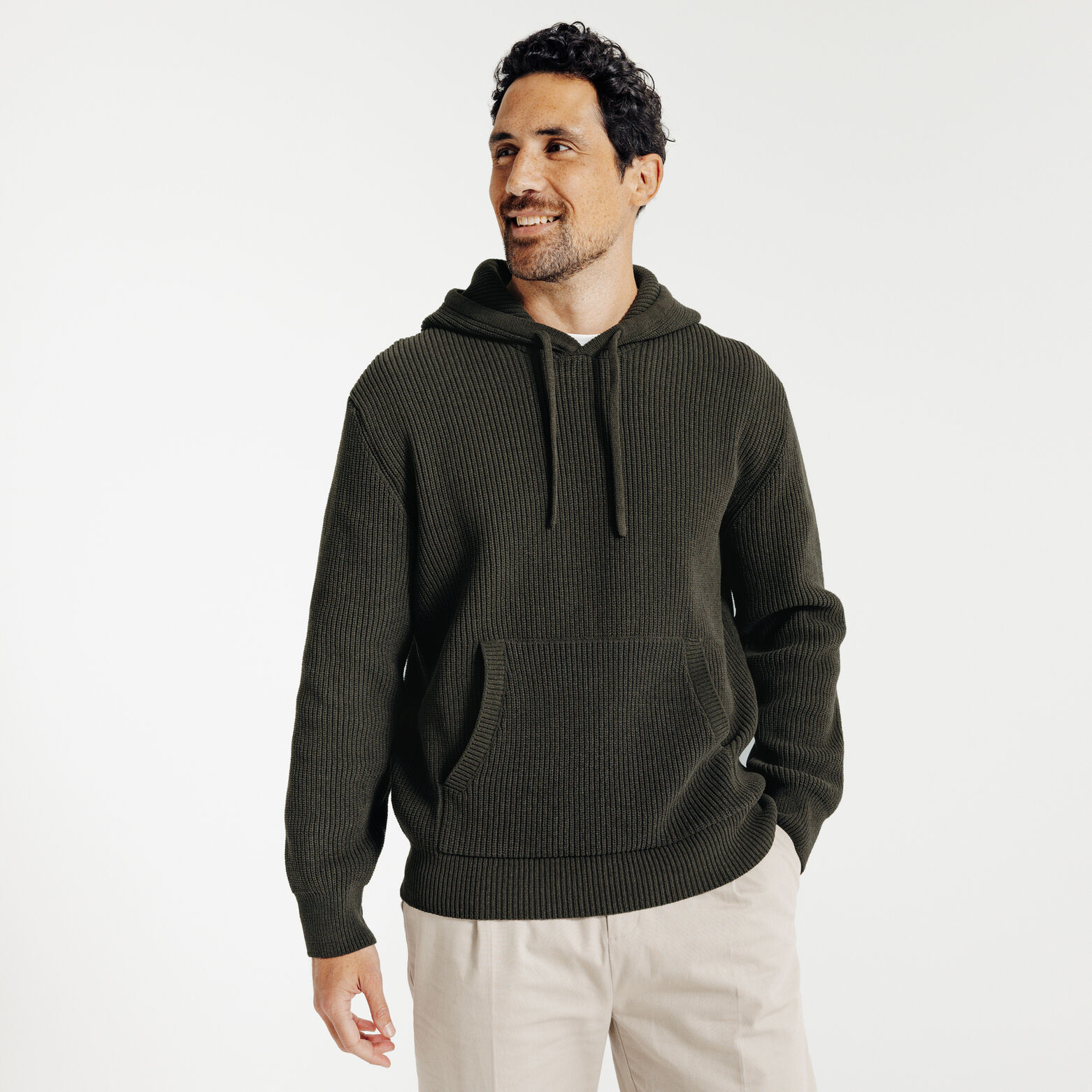 Trui met kap en dubbele kraag