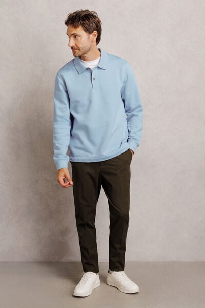 Polo en molleton boutonn&eacute; uni