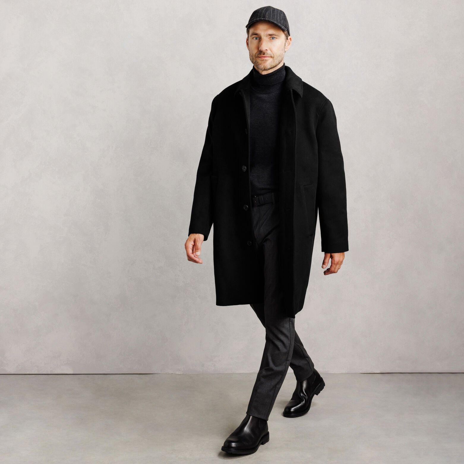 Manteau long col chemise laine majoritaire