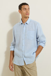 Chemise en lin regular col boutonn&eacute;