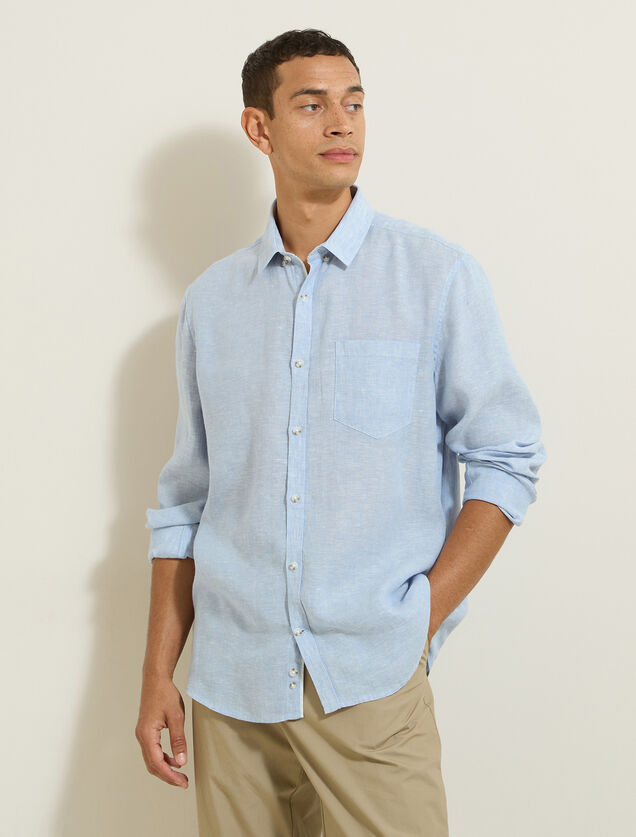 Chemise en lin regular col boutonn&eacute;