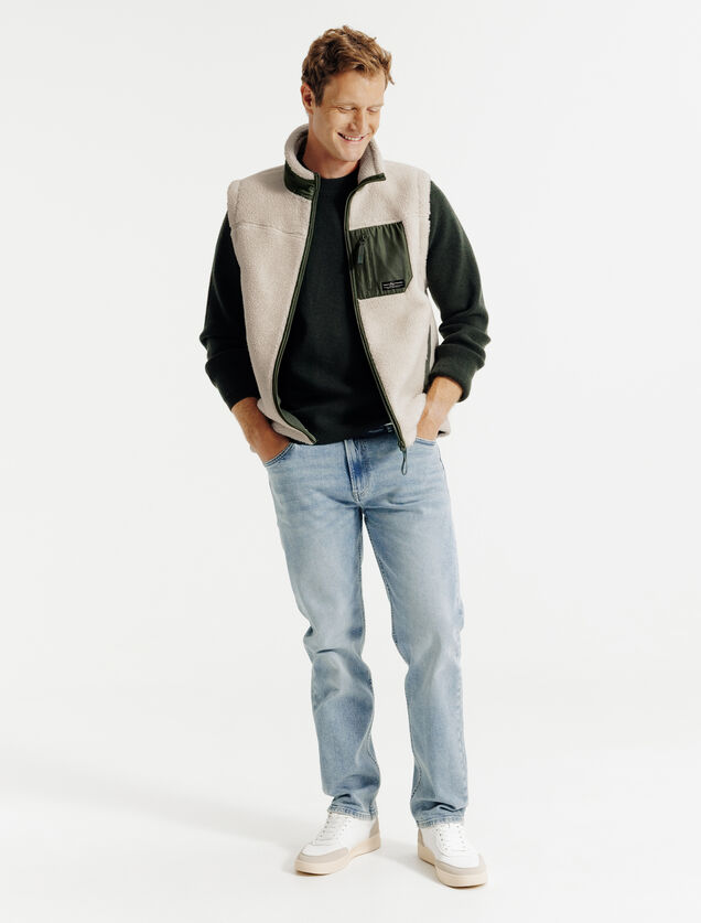 Veste sans manche en sherpa contrast&eacute;e