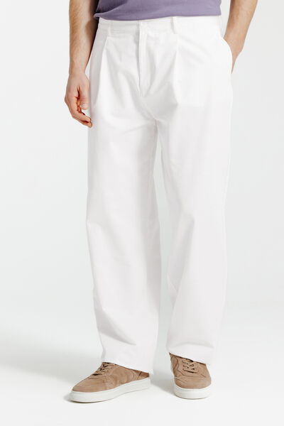 Pantalon skateur &agrave; plis coton lin