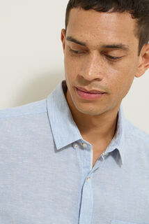 Chemise en lin regular col boutonn&eacute;