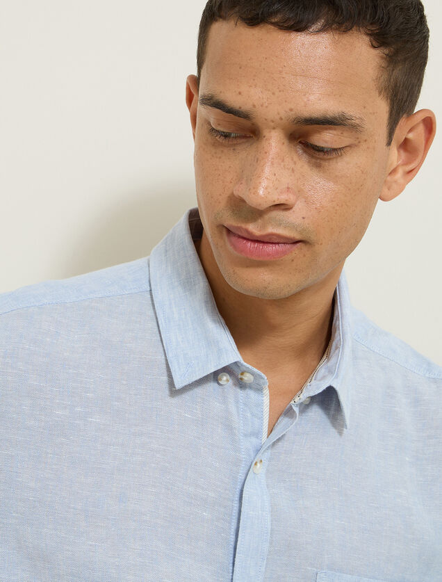 Chemise en lin regular col boutonn&eacute;